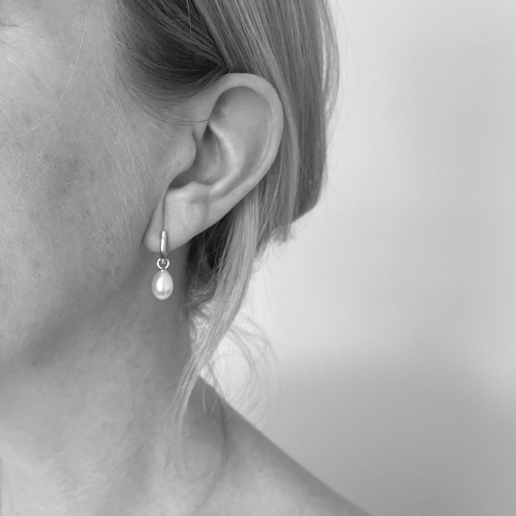 Maria Pearl Huggie Hoop Earrings Sterling Silver