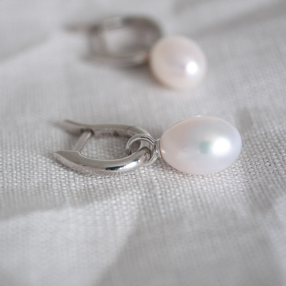Maria Pearl Huggie Hoop Earrings Sterling Silver