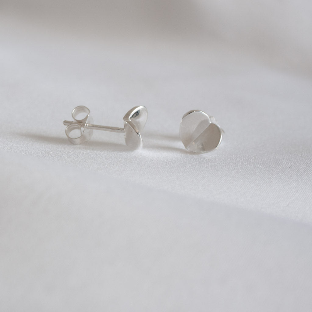 Folded Heart Sterling Silver Stud Earrings