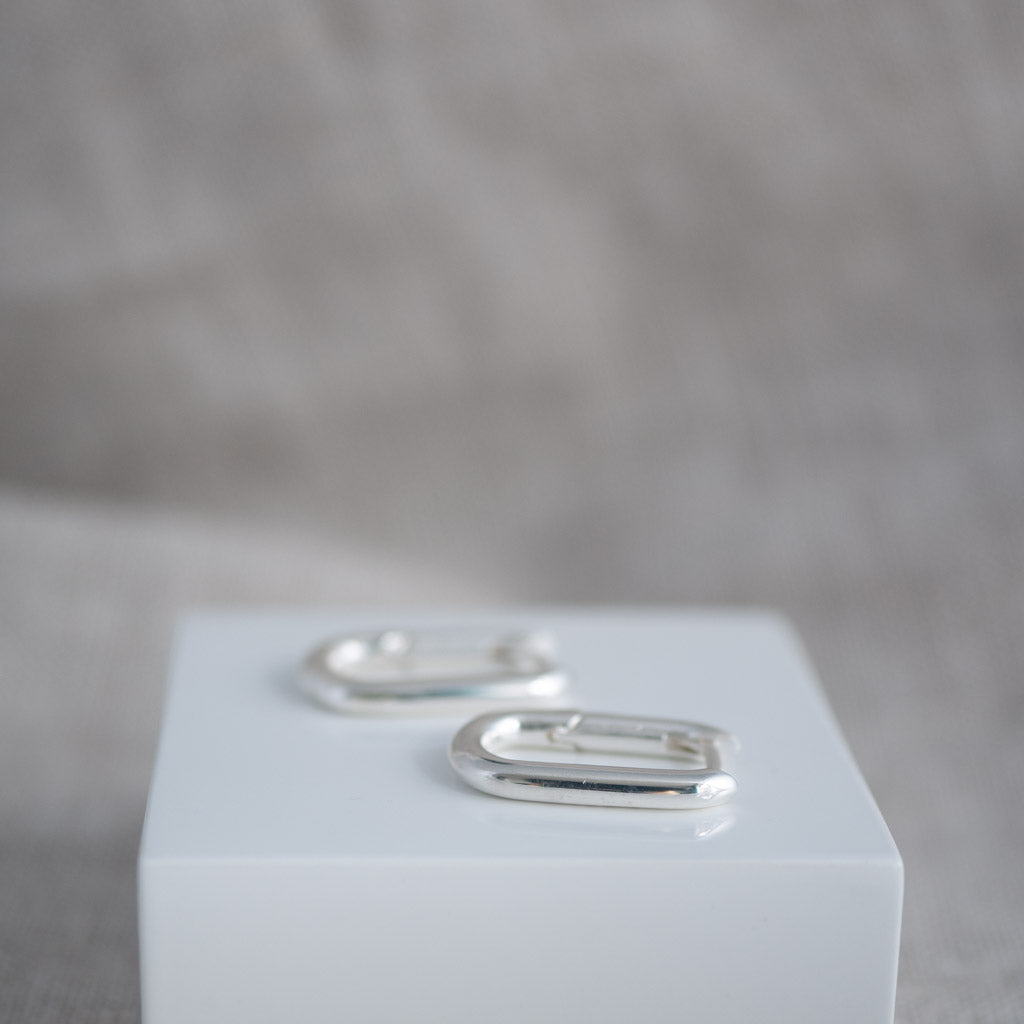 Emily Rectangular Sterling Silver Huggie Earrings