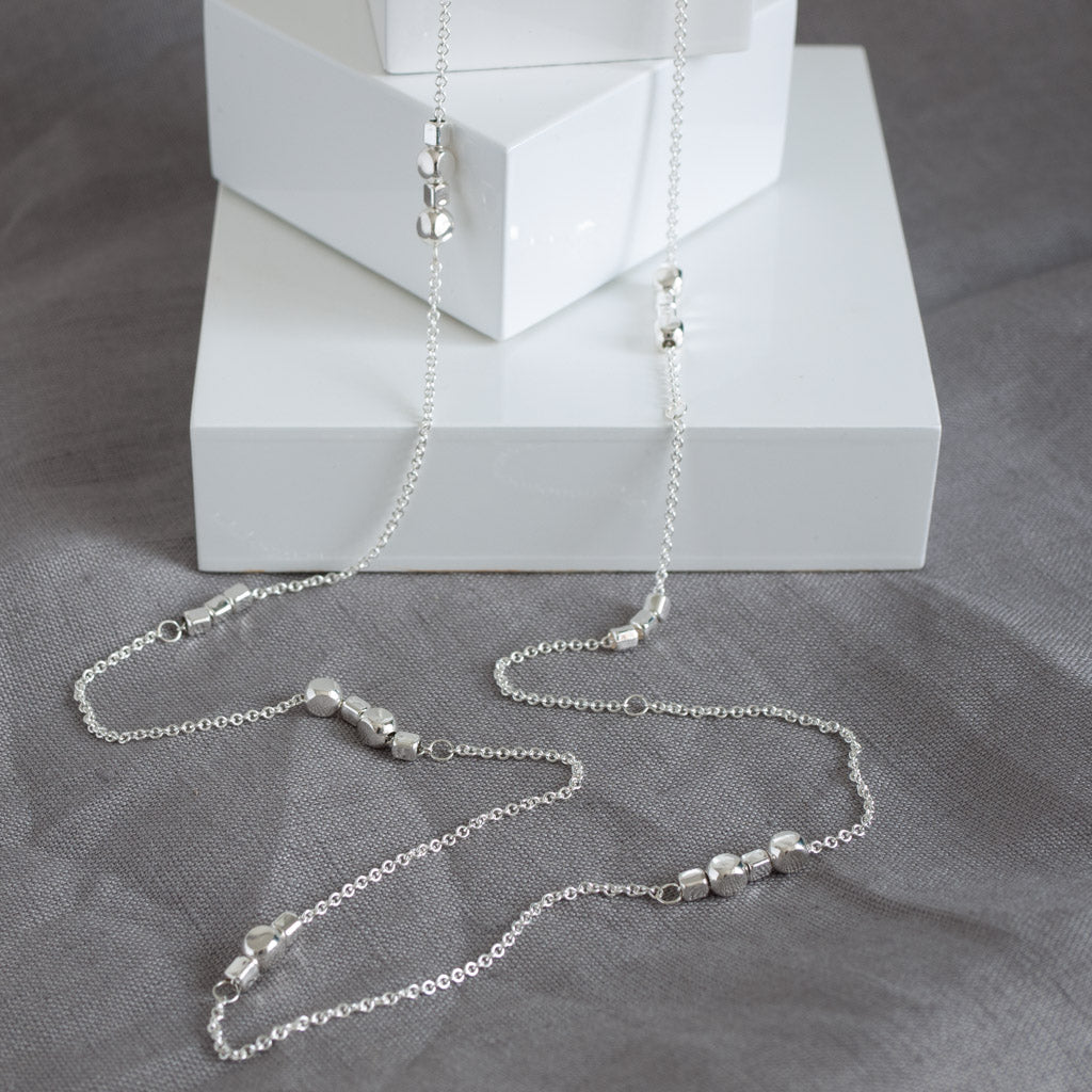 Endless Sterling Silver Cube Long Station Necklace