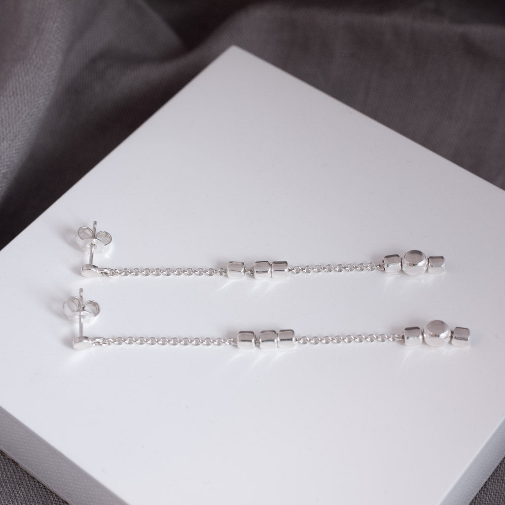 Endless Cubes Long Drop Sterling Silver Earrings