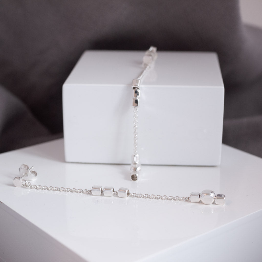 Endless Cubes Long Drop Sterling Silver Earrings