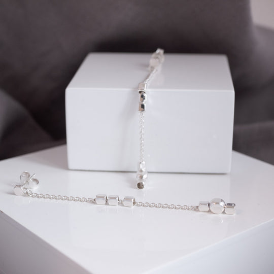 Endless Cubes Long Drop Sterling Silver Earrings