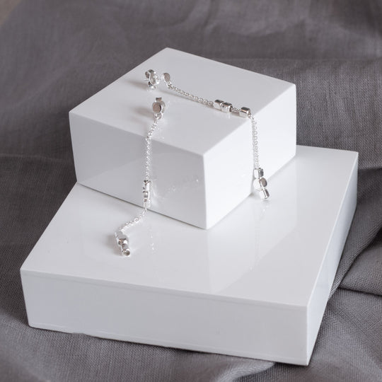 Endless Cubes Long Drop Sterling Silver Earrings