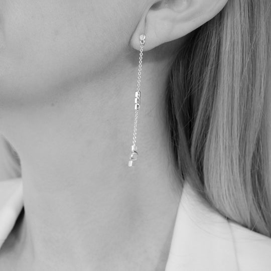 Endless Cubes Long Drop Sterling Silver Earrings