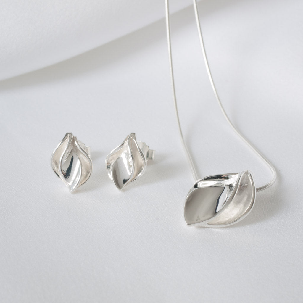 Ellie Double Petal Stud Earrings Sterling Silver