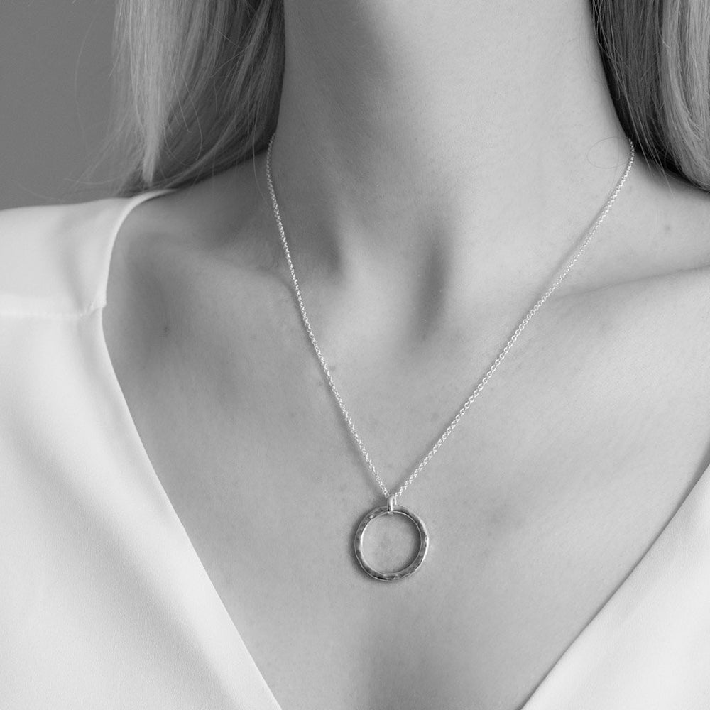 Sterling Silver Hammered Circle Pendant Necklace