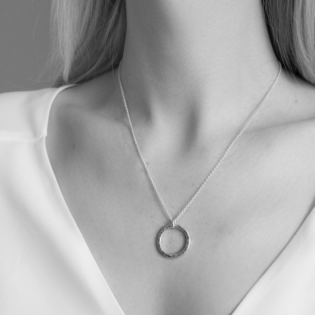 Sterling Silver Hammered Circle Pendant Necklace