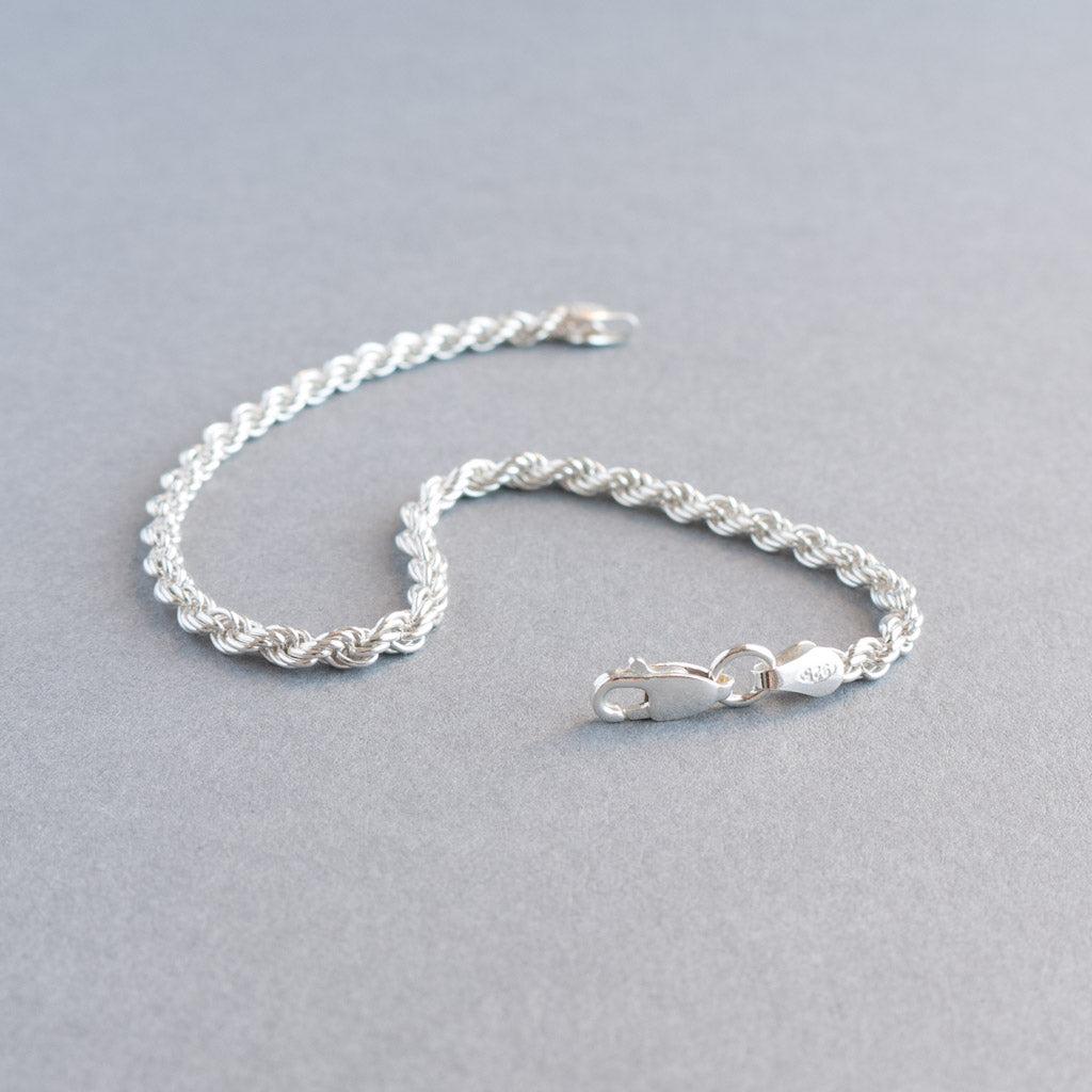 Solid Sterling Silver 3mm Rope Bracelet