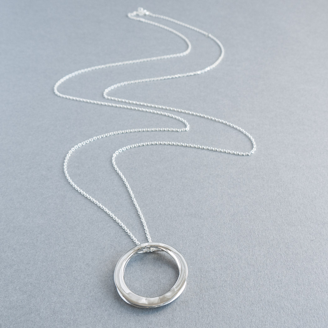 Faye Sterling Silver Circle Pendant Long Necklace