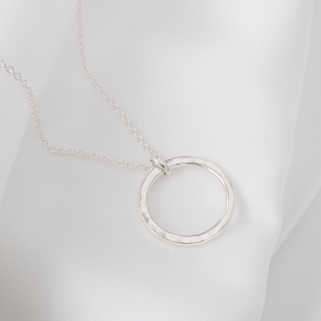 Sterling Silver Hammered Circle Pendant Necklace