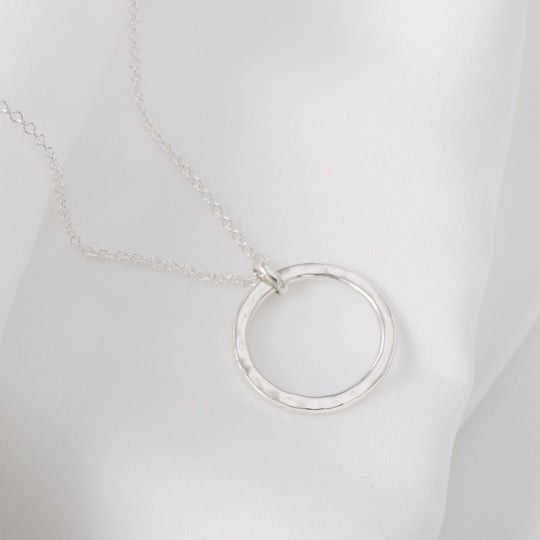 Sterling Silver Hammered Circle Pendant Necklace