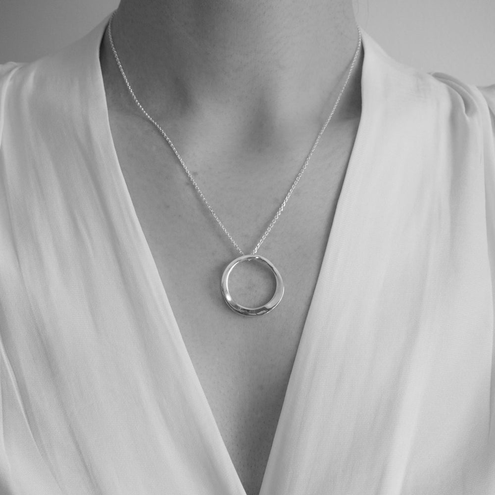 Faye Sterling Silver Circle Pendant Long Necklace