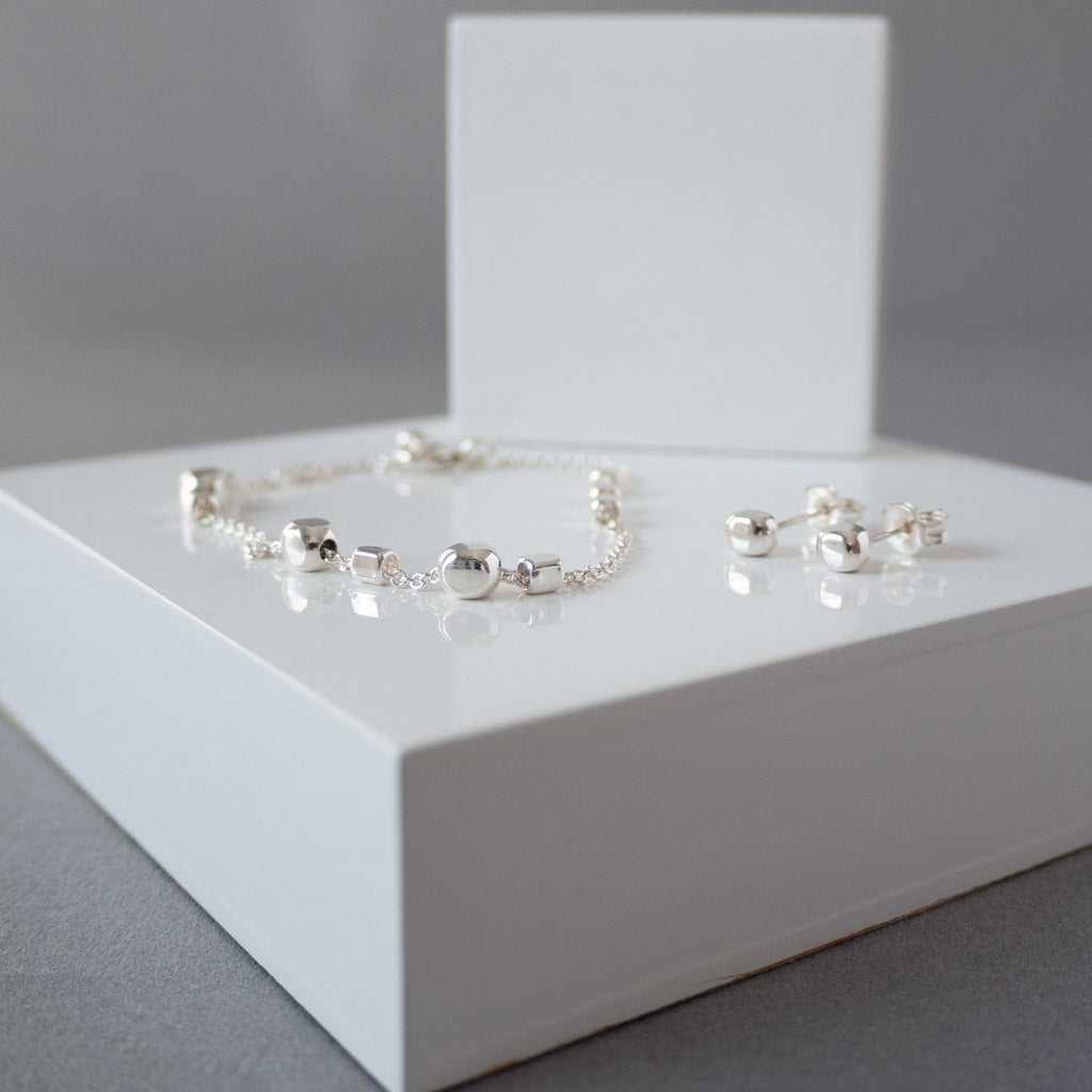 Endless Cubes Sterling Silver Small Square Cube Stud Earrings