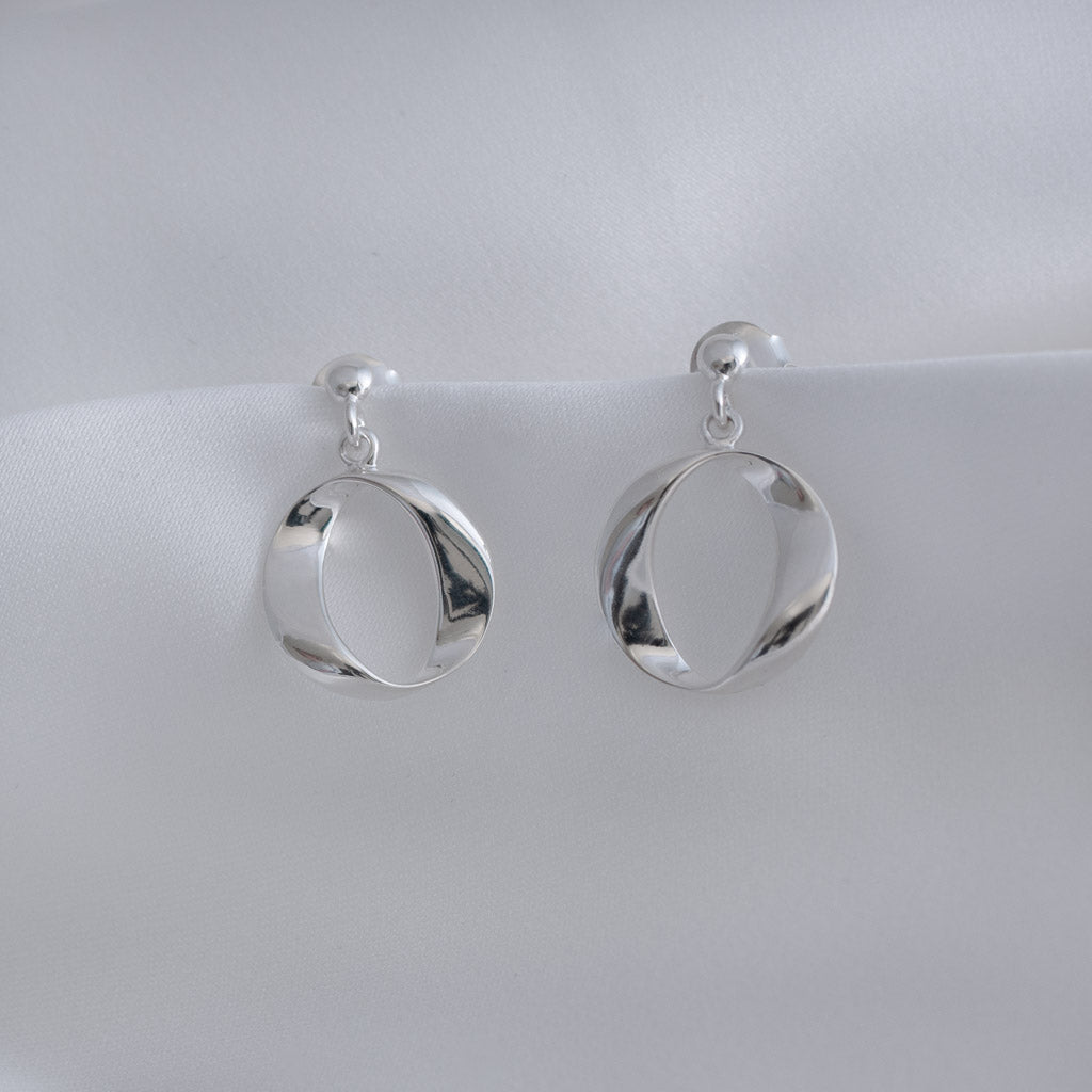 Sterling Silver Colette Round Circle Wavy Drop Earrings