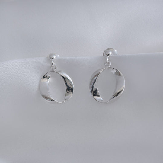 Sterling Silver Colette Round Circle Wavy Drop Earrings