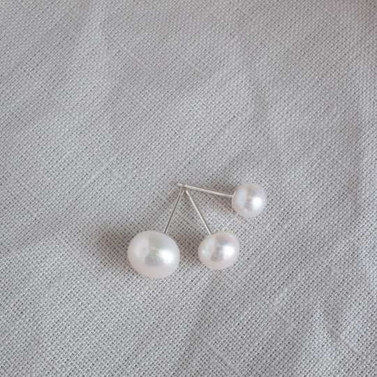 Grace Classic Freshwater White Button Pearl Stud Earrings Silver