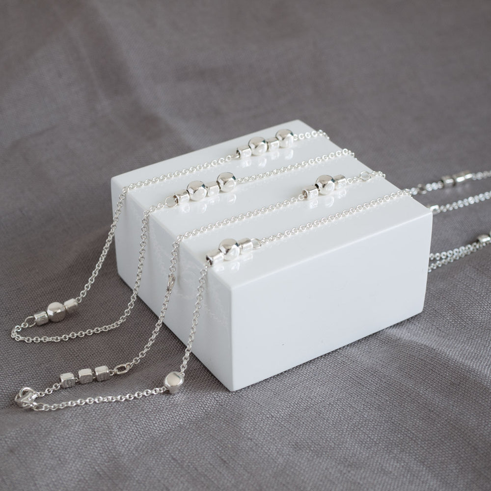 Endless Sterling Silver Cube Long Station Necklace