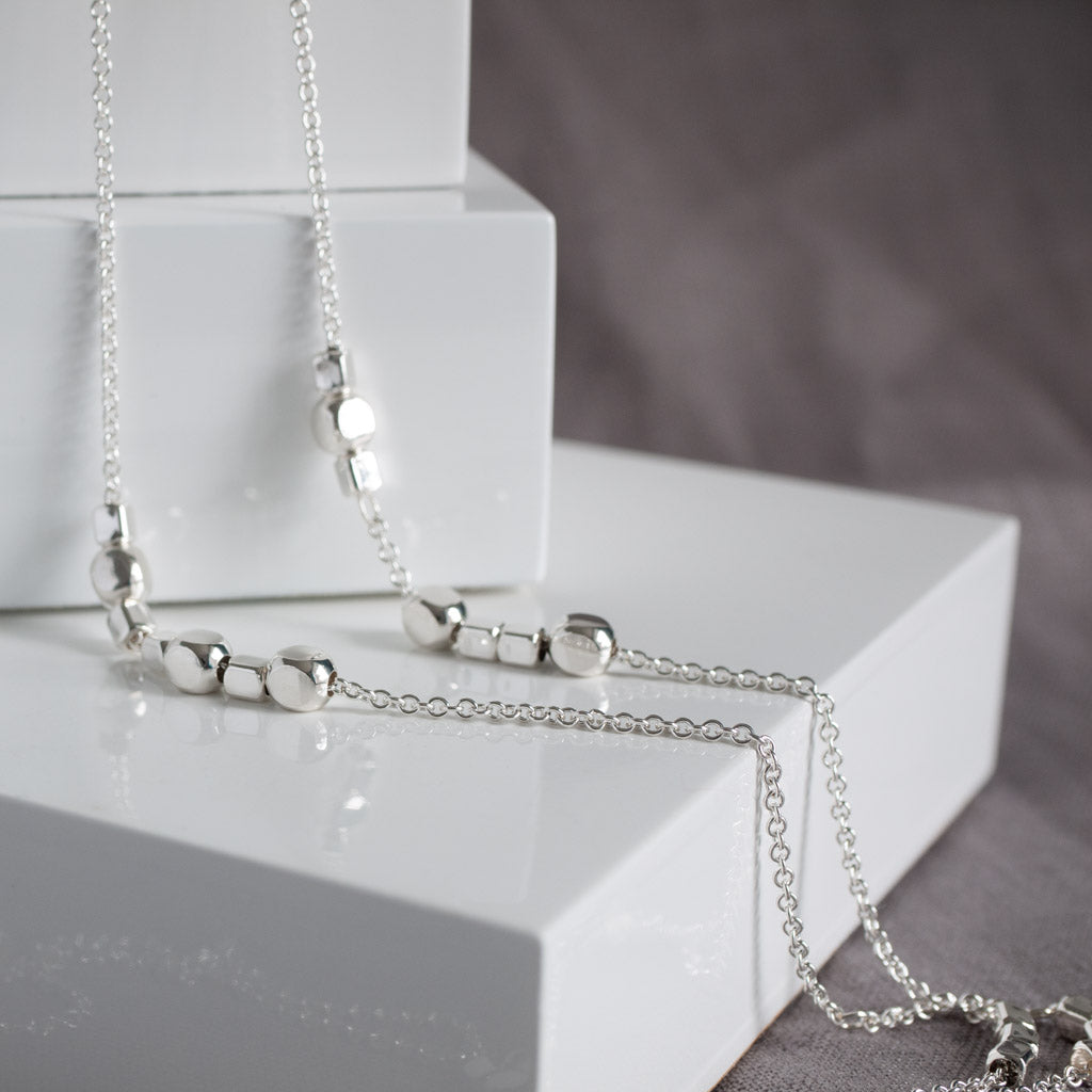 Endless Sterling Silver Cube Long Station Necklace