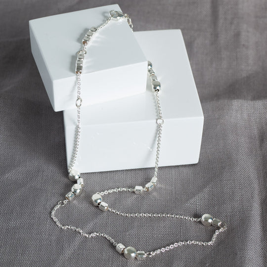 Endless Sterling Silver Cube Short Choker Station Necklace