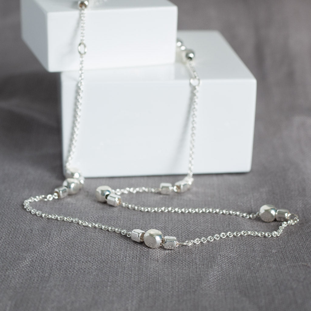 Endless Sterling Silver Cube Short Choker Station Necklace