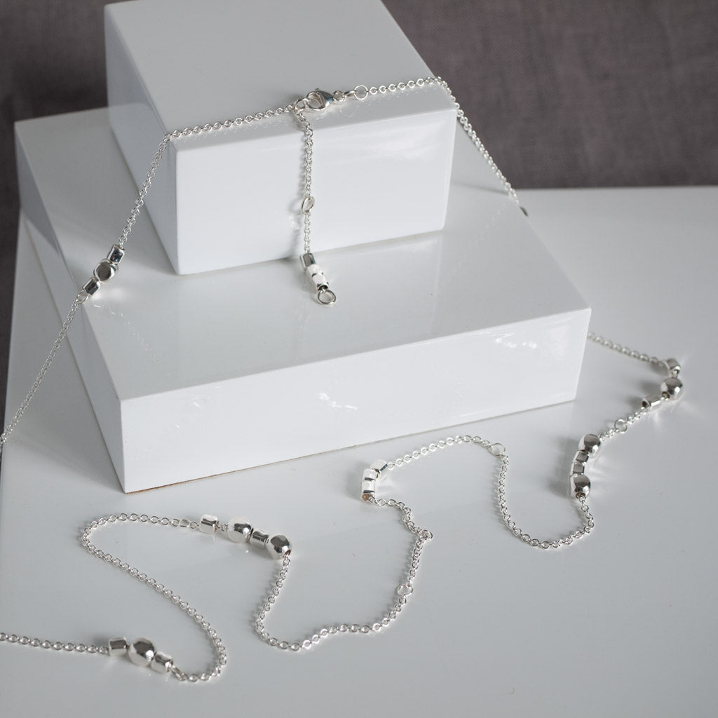 Endless Silver Cube Long Station Necklace