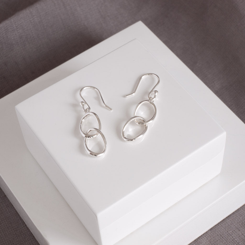 Simone Sterling Silver Double Oval Drop Earrings