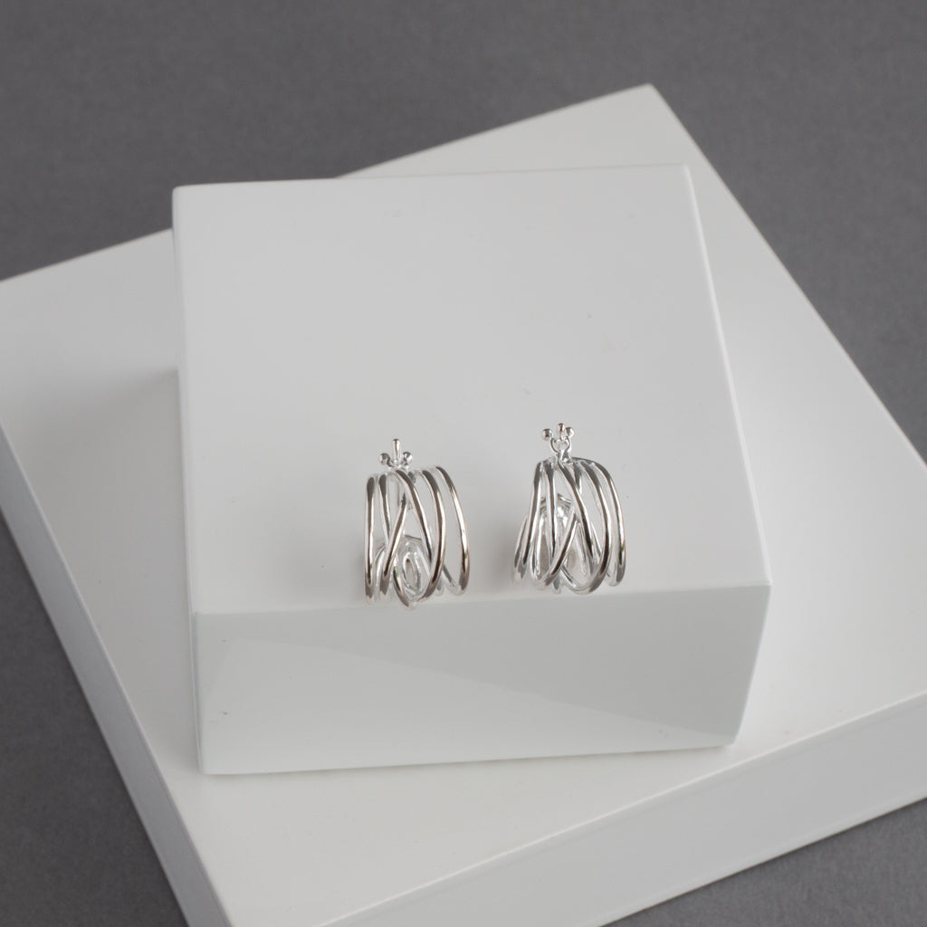 Sterling Silver Huggie Hoop Earrings  - 7 strands