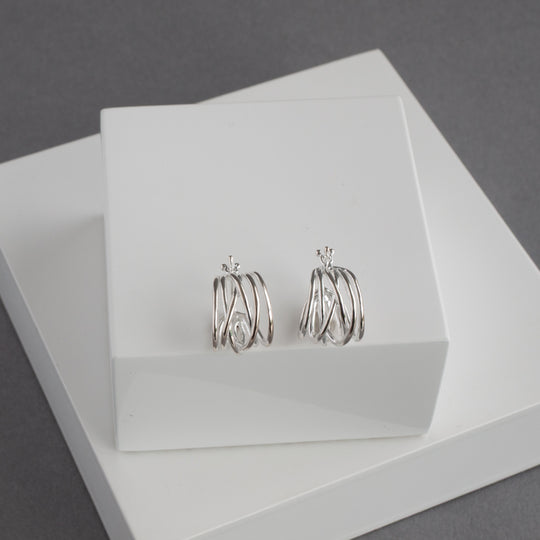 Sterling Silver Huggie Hoop Earrings  - 7 strands