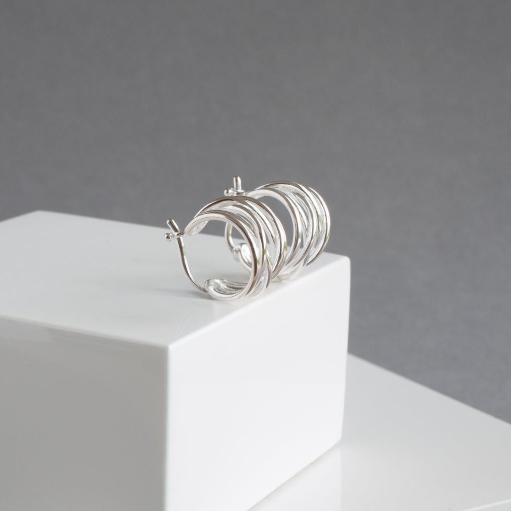 Sterling Silver Huggie Hoop Earrings  - 7 strands