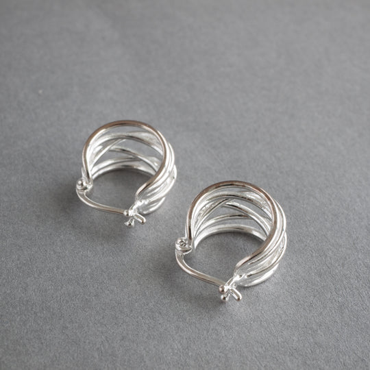 Sterling Silver Huggie Hoop Earrings  - 7 strands