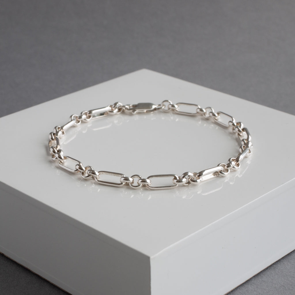 Unisex Figaro and Belcher Chain Bracelet - Sterling Silver