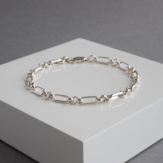 Unisex Figaro and Belcher Chain Bracelet - Sterling Silver