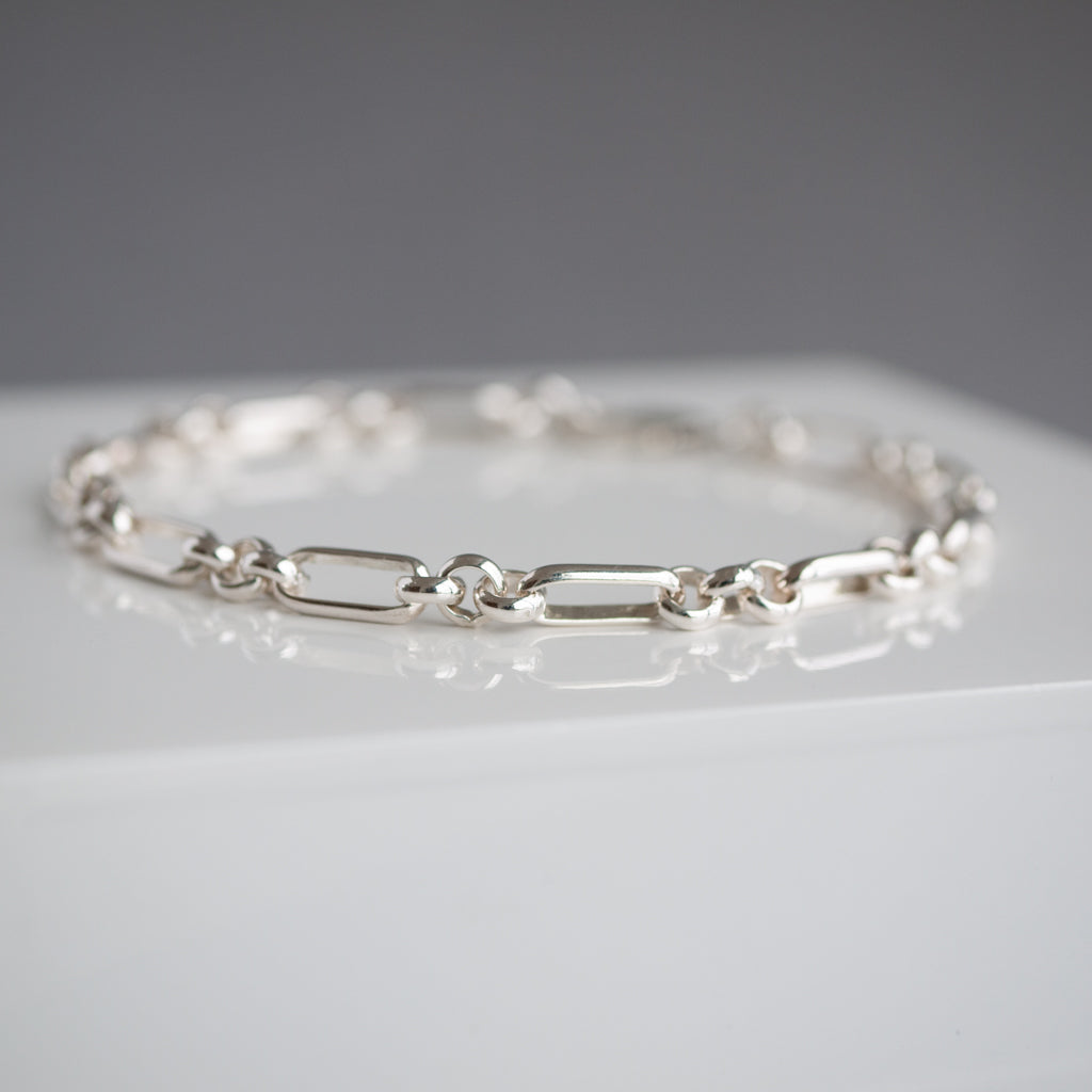 Unisex Figaro and Belcher Chain Bracelet - Sterling Silver