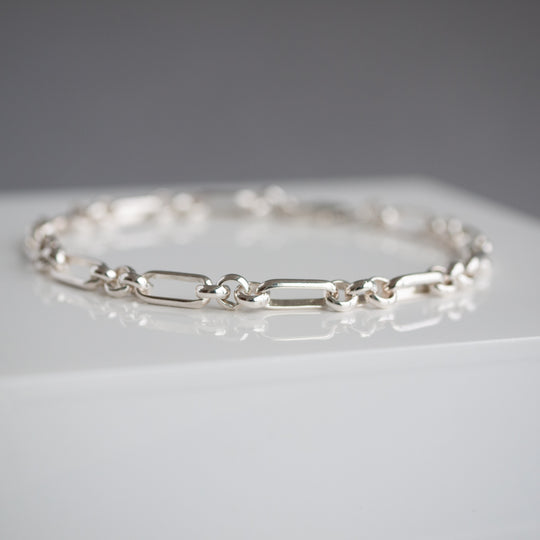 Unisex Figaro and Belcher Chain Bracelet - Sterling Silver