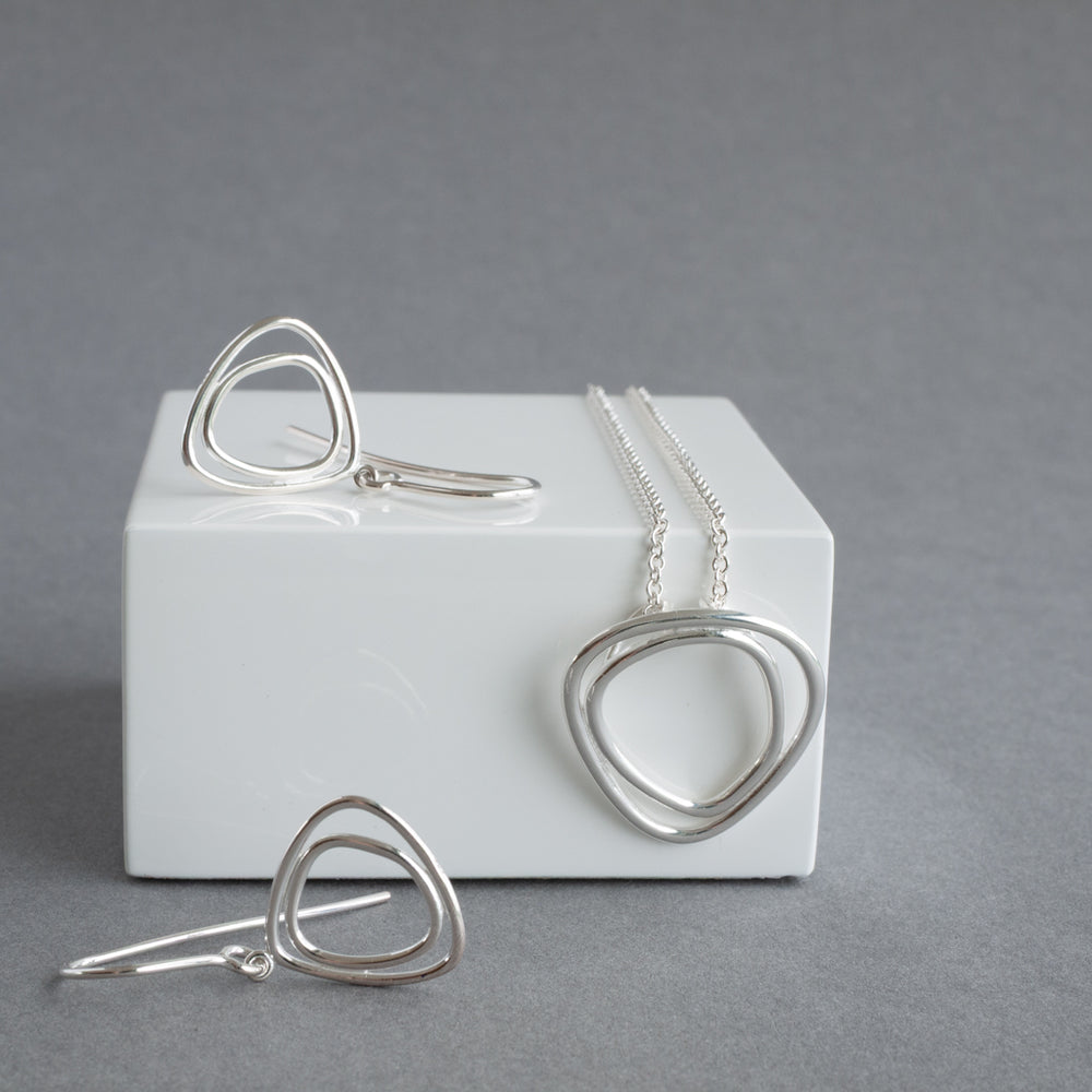 Sterling Silver Triangle Pendant Necklace and earrings set