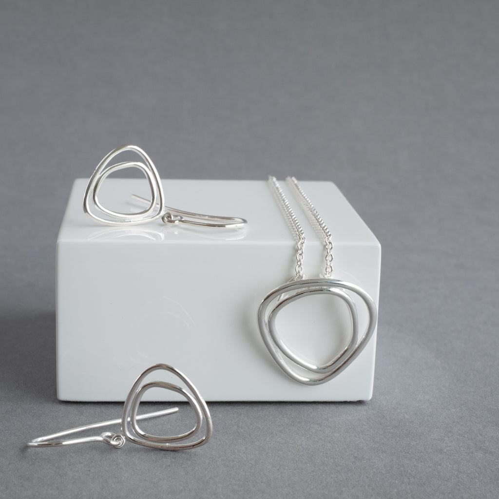 Sterling Silver Triangle Pendant Necklace and earrings set