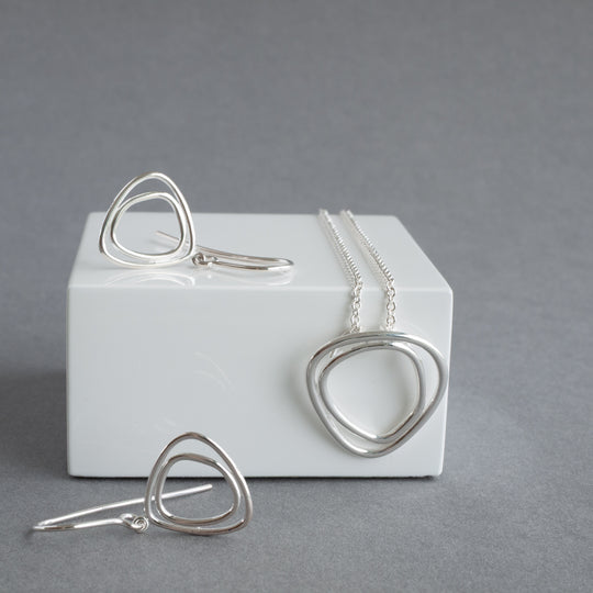Sterling Silver Triangle Pendant Necklace and earrings set