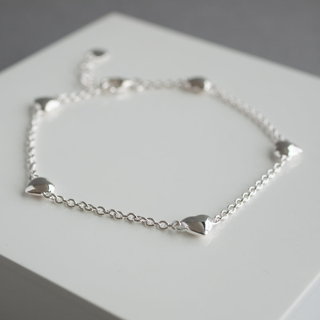 Sterling Silver Heart Station Bracelet