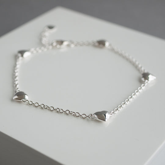 Sterling Silver Heart Station Bracelet