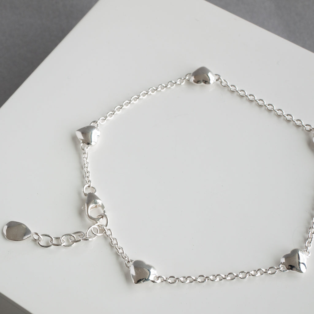 Sterling Silver Heart Station Bracelet