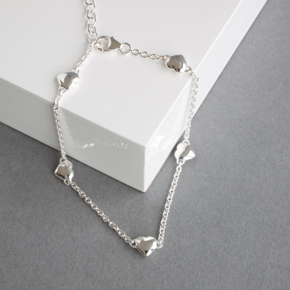 Sterling Silver Heart Station Bracelet