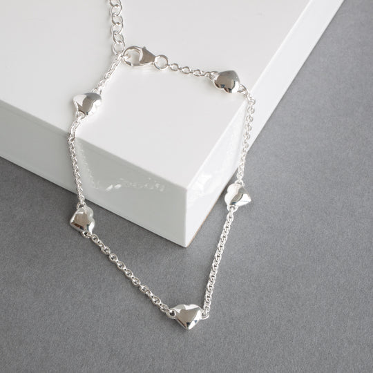 Sterling Silver Heart Station Bracelet