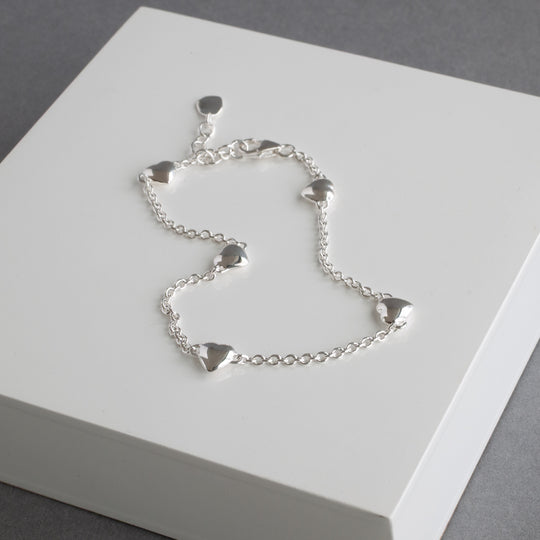 Sterling Silver Heart Station Bracelet