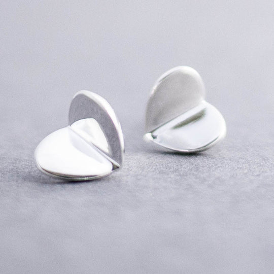 Folded Heart Sterling Silver Stud Earrings