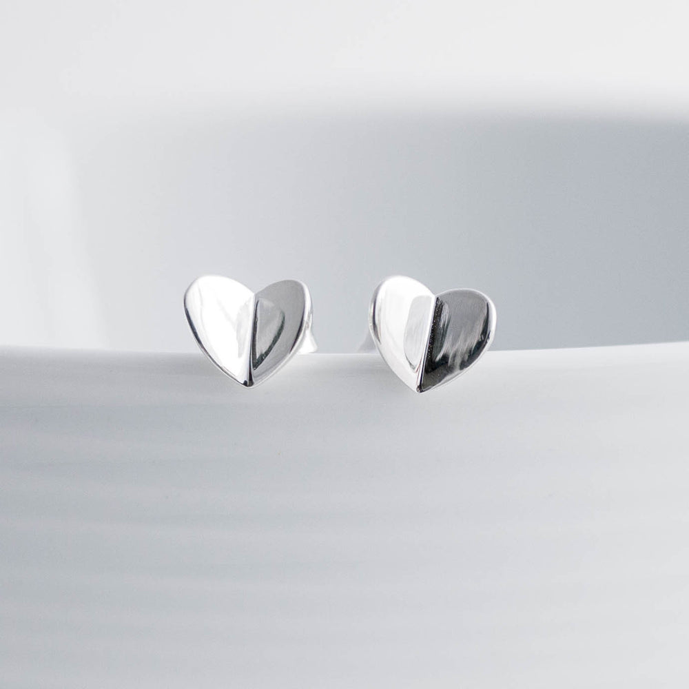 Folded Heart Sterling Silver Stud Earrings