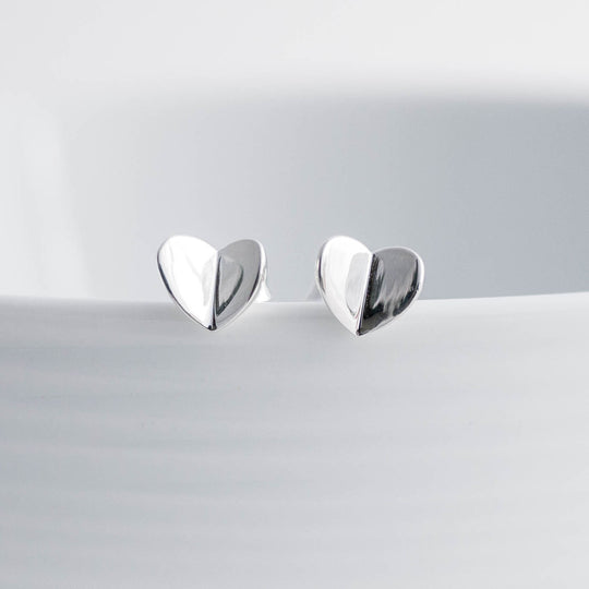 Folded Heart Sterling Silver Stud Earrings