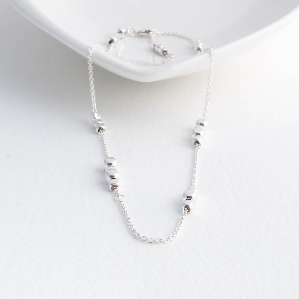 Endless Sterling Silver Cube Short Choker Station Necklace