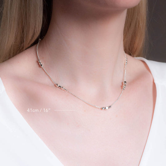 Endless Sterling Silver Cube Short Choker Station Necklace